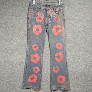 YOYO Jeans Womens 9 Vintage Y2K flared pants floral patterned distressed sparkle